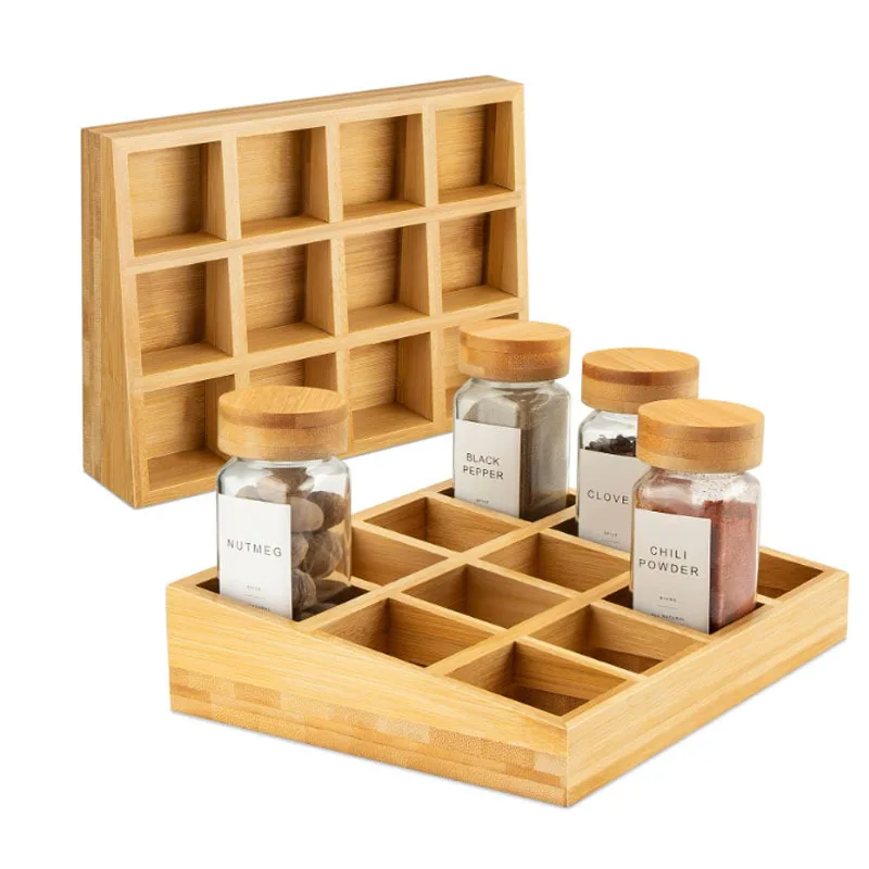 Bamboo 12 grid Spice Organizer Countertop Spice Rack for Kitchen Counter/Desk Organization Eco-Friendly Seasoning Storage Box
Bamboo 12 grid Spice Organizer Countertop Spice Rack for Kitchen Counter/Desk Organization Eco-Friendly Seasoning Storage Box