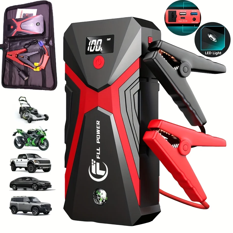Portable Car Jump Starter Power Pack, Capable of Boosting 12V Gas And Diesel Vehicles with 1600A/3000A/3500A, Featuring USB Charging Ports And an LED Flashlight
Portable Car Jump Starter Power Pack, Capable of Boosting 12V Gas And Diesel Vehicles with 1600A/3000A/3500A, Featuring USB Charging Ports And an LED Flashlight