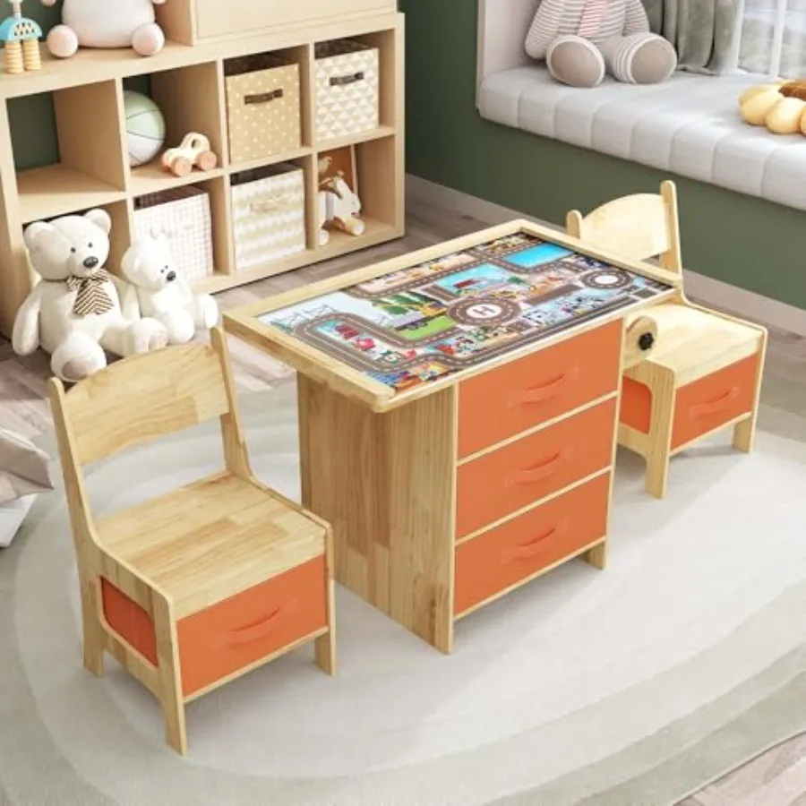 Pine Wood Table and Chair Set 3 in 1 Wooden Toddler Table with Storage 's Drawing Reading Desk with Drawers and Storage Baskets
Pine Wood Table and Chair Set 3 in 1 Wooden Toddler Table with Storage 's Drawing Reading Desk with Drawers and Storage Baskets