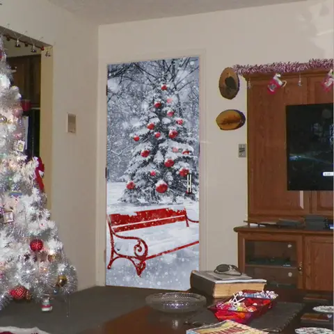 Christmas Decoration Wall Sticker PVC Waterproof Christmas Tree Door Stickers Self Adhesive Poster Wall Decals Xmas Decor