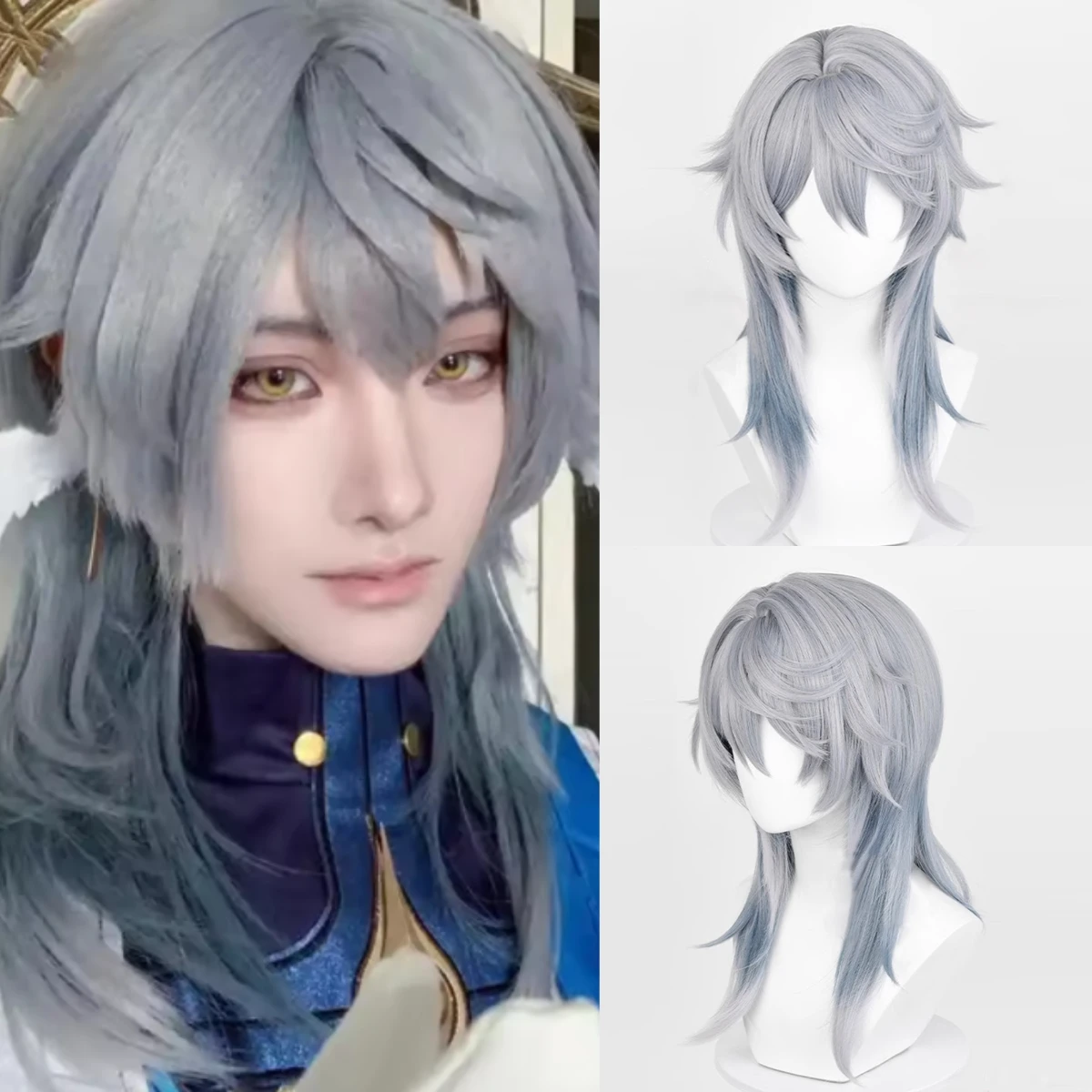 Anime Game Cosplay Wig Short Straight Grey Blue Gradient Wigs Heat Resistant Synthetic Fluffy Wig For Party
Anime Game Cosplay Wig Short Straight Grey Blue Gradient Wigs Heat Resistant Synthetic Fluffy Wig For Party