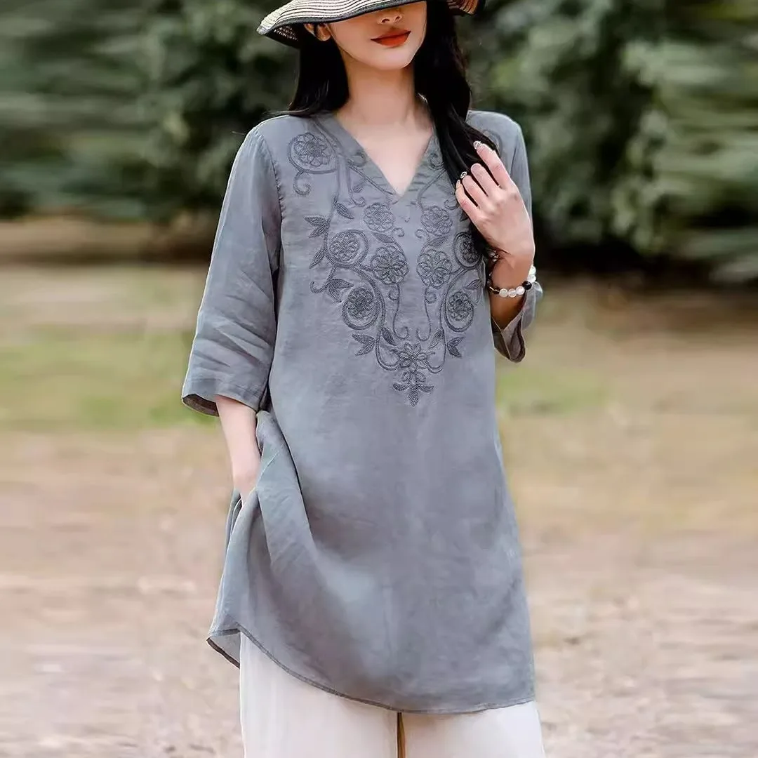 Korean Style plus Size Women's Cotton Linen T-Shirt Embroidered Mid-Length Base Shirt Spring Summer New Arrival High End Fashion
Korean Style plus Size Women's Cotton Linen T-Shirt Embroidered Mid-Length Base Shirt Spring Summer New Arrival High End Fashion