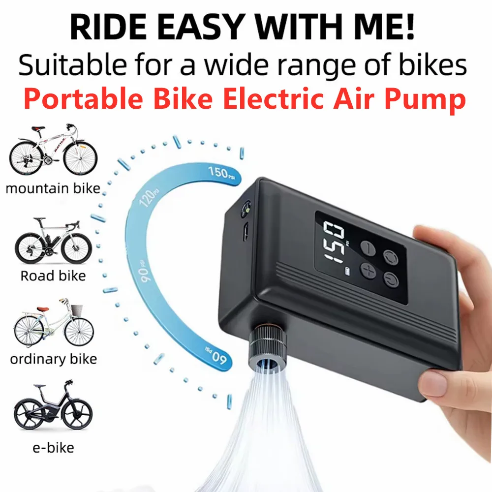 150PSI Portable Pocket Bike Electric Air Pump Schrader Presta Valve MTB MINI Rechargeable Compressor Tire Inflator Bicycle Pump
150PSI Portable Pocket Bike Electric Air Pump Schrader Presta Valve MTB MINI Rechargeable Compressor Tire Inflator Bicycle Pump