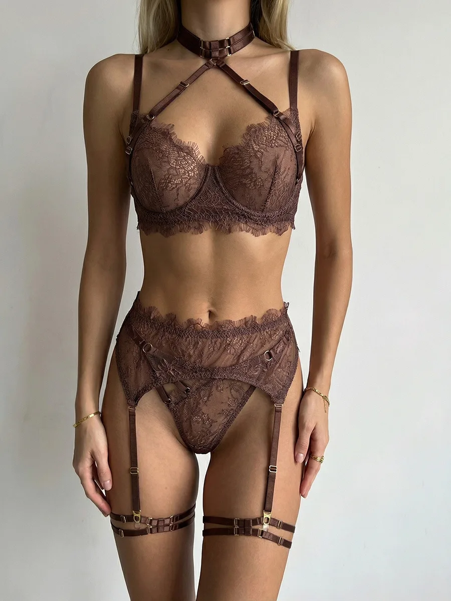 Сексуальный модный комплект женского нижнего белья из четырех предметов с кружевной отделкой, с вырезами и завязками, для сна и отдыха
Сексуальный модный комплект женского нижнего белья из четырех предметов с кружевной отделкой, с вырезами и завязками, для сна и отдыха