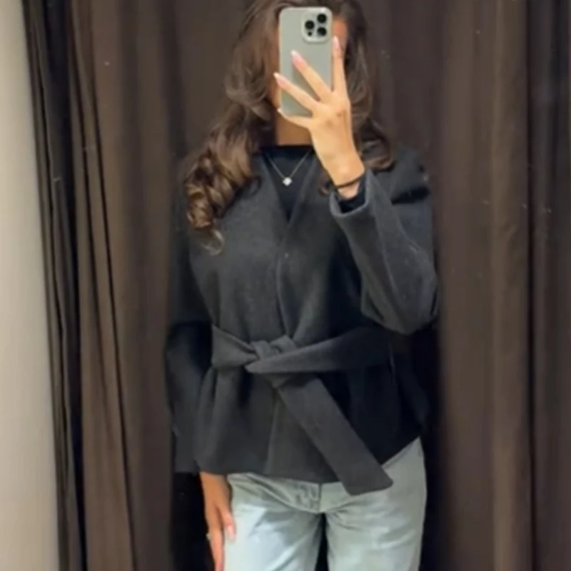 Women's Jacket Black Crop Soft Tweed Coat With Belt For Women Long Sleeve Jackets 2026 Spring New In Coats & Jackets Outerwears
Women's Jacket Black Crop Soft Tweed Coat With Belt For Women Long Sleeve Jackets 2026 Spring New In Coats & Jackets Outerwears