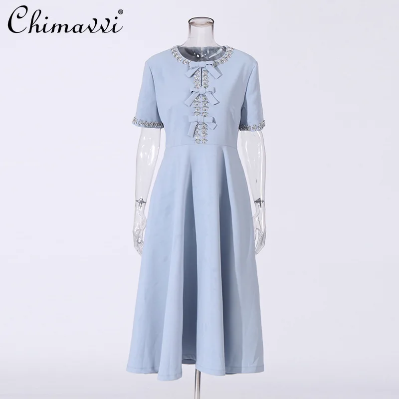 French Elegant Socialite Dress Crew Neck Short Sleeve Diamond Bow High Waist A-line Temperament Simple Evening Long Dress Women
French Elegant Socialite Dress Crew Neck Short Sleeve Diamond Bow High Waist A-line Temperament Simple Evening Long Dress Women
