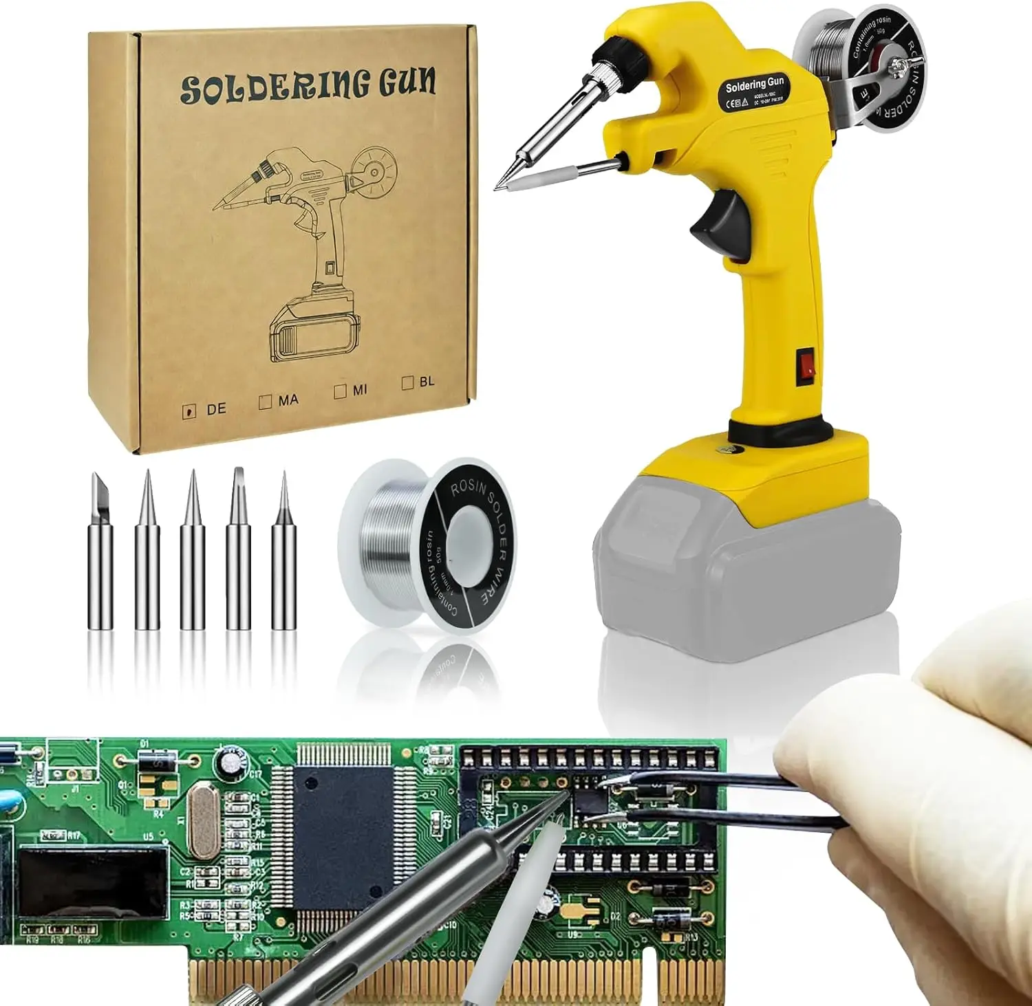 Cordless Soldering Iron Kit for Dewalt 20V Max Battery, 30W Quick Preheat Gun with Solder Wire & Tips for Electronics
Cordless Soldering Iron Kit for Dewalt 20V Max Battery, 30W Quick Preheat Gun with Solder Wire & Tips for Electronics