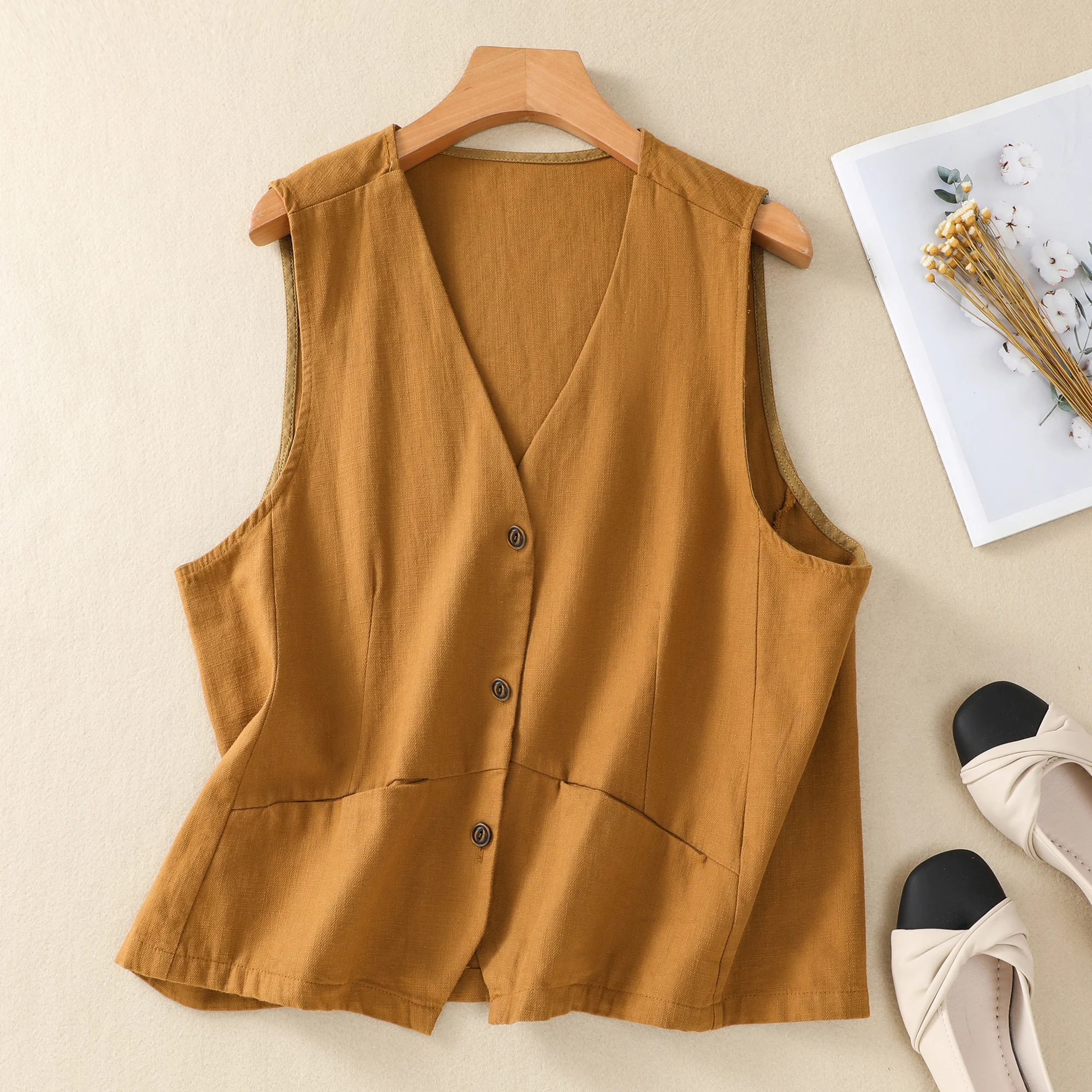 Women's Summer Sleeveless Cotton Jacket Coat Vintage V-neck Button Pocket Gray Black Orange Khaki Vest Casual Waistcoat Tops
Women's Summer Sleeveless Cotton Jacket Coat Vintage V-neck Button Pocket Gray Black Orange Khaki Vest Casual Waistcoat Tops