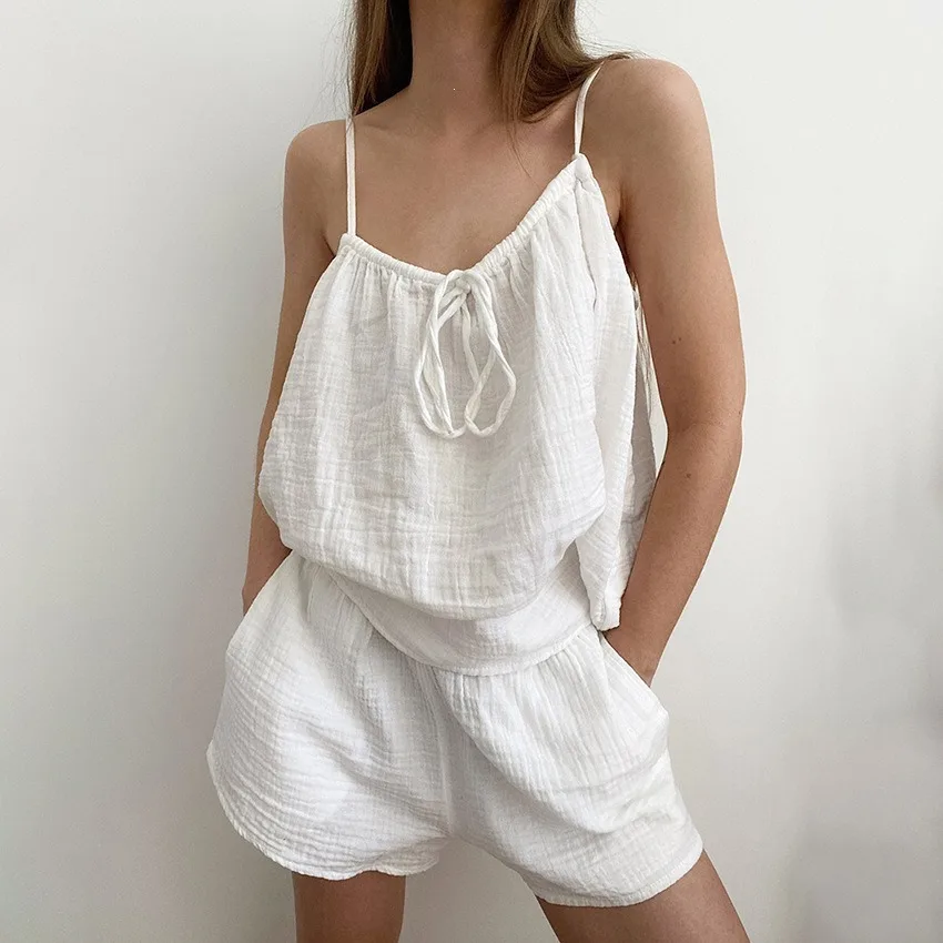 100% Cotton Women'S Sleepwear 2 Piece Set Sexy Spaghetti Strap Pajamas Lace Up Nightwear Shorts Causal Ladies Home Clothes
100% Cotton Women'S Sleepwear 2 Piece Set Sexy Spaghetti Strap Pajamas Lace Up Nightwear Shorts Causal Ladies Home Clothes