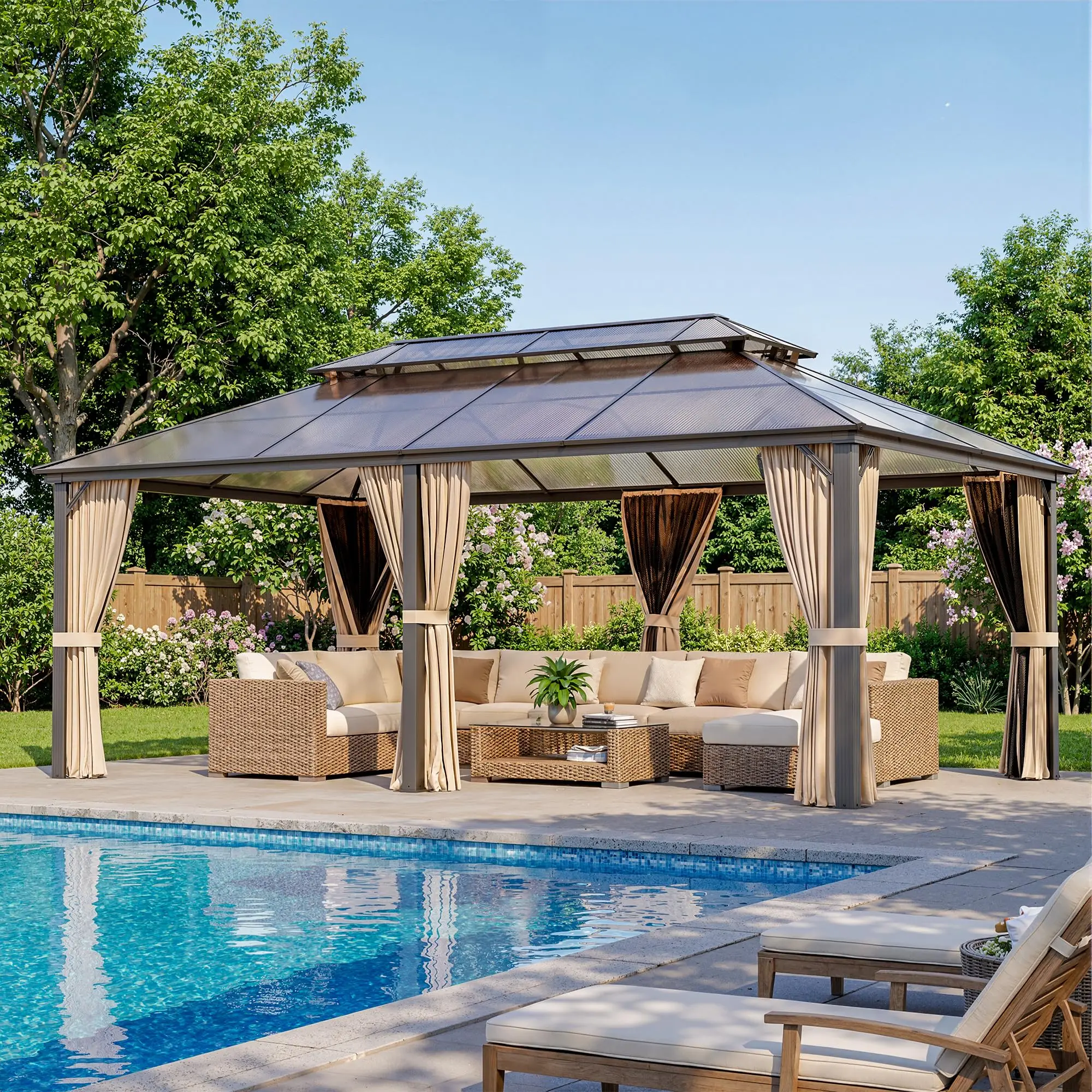 12'x20' Hardtop Gazebo, Outdoor Polycarbonate Roof Canopy, Aluminum Frame Permanent Pavilion with Curtains and Netting, Sunshade for Garden, Patio, Lawns, Brown
12'x20' Hardtop Gazebo, Outdoor Polycarbonate Roof Canopy, Aluminum Frame Permanent Pavilion with Curtains and Netting, Sunshade for Garden, Patio, Lawns, Brown