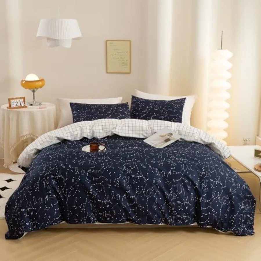 Duvet Cover 3 Pieces 100% Natural Cotton 1 Duvet Cover +2 Pillowcases Bedding Set Navy and Cosmic Constellation Reversible Prin
Duvet Cover 3 Pieces 100% Natural Cotton 1 Duvet Cover +2 Pillowcases Bedding Set Navy and Cosmic Constellation Reversible Prin