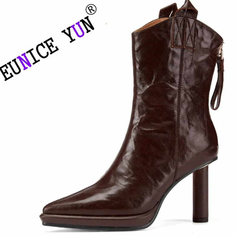 【EUNICE YUN】Women Genuine Leather Western Boots Pointed Toe Thick Mid Heels Pleated Zipper Short Boot Ladies Shoes Autumn Winter
【EUNICE YUN】Women Genuine Leather Western Boots Pointed Toe Thick Mid Heels Pleated Zipper Short Boot Ladies Shoes Autumn Winter