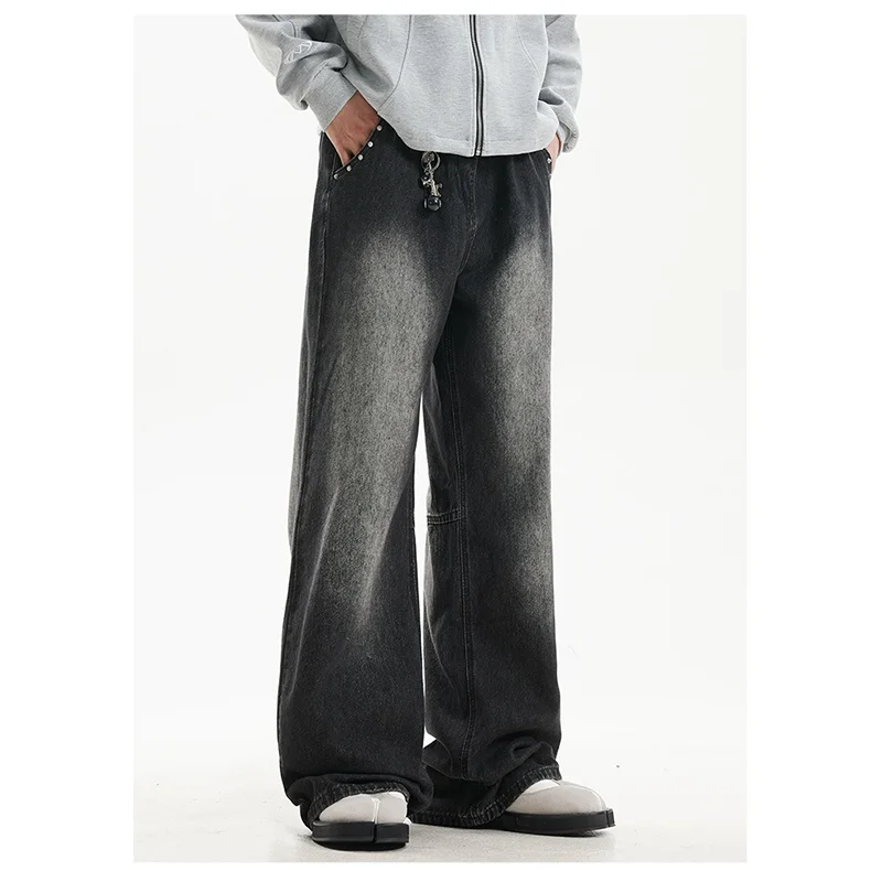 Washed Black American Street Style High Waist Men's Jeans Rivet Design Loose Workwear Long Trousers Casual Straight Leg Jeans
Washed Black American Street Style High Waist Men's Jeans Rivet Design Loose Workwear Long Trousers Casual Straight Leg Jeans