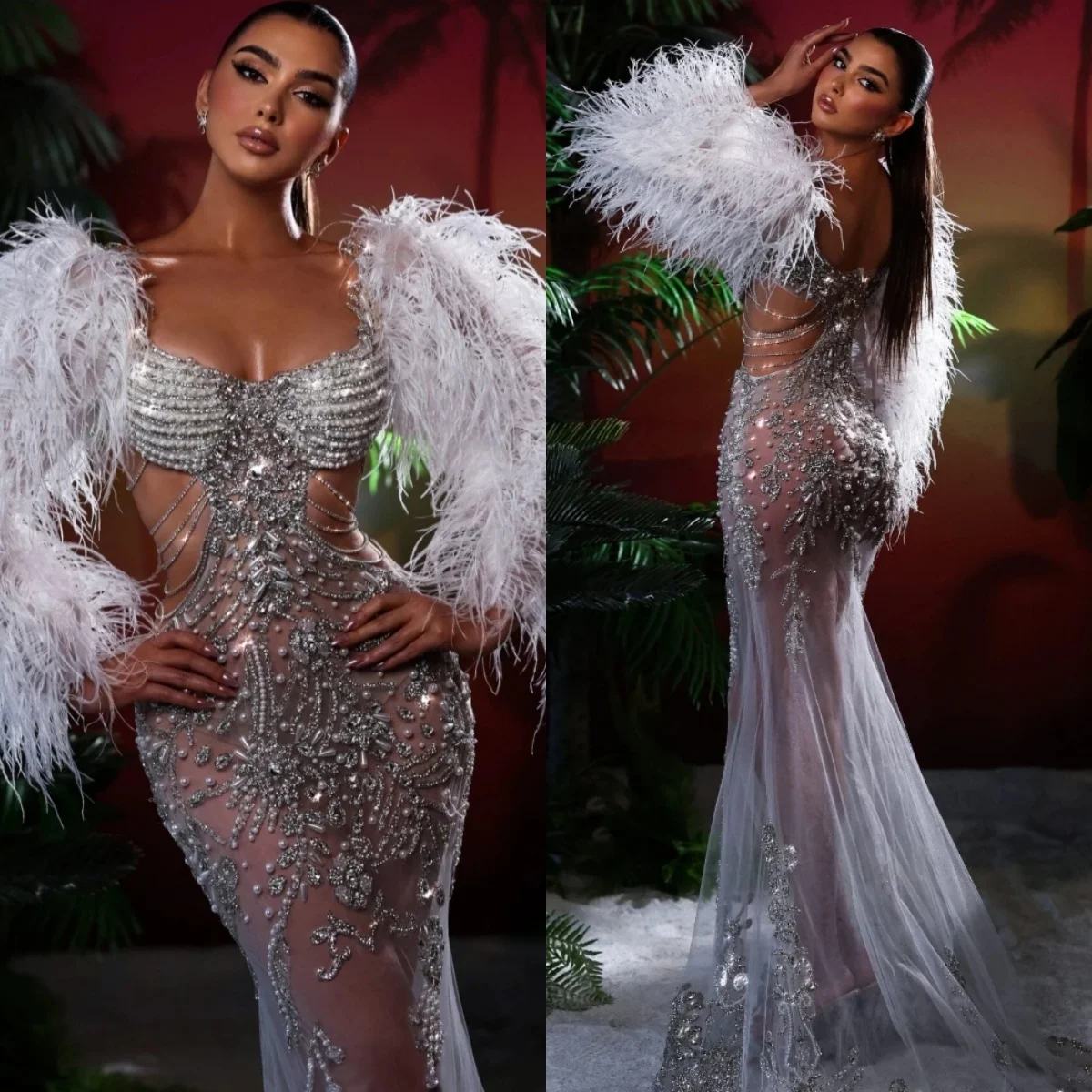 Exquisite Feather Wedding Dresses Pearls Rhinestone Bridal Gowns See Through Customized Princess Bride Dress Vestidos De Novia
Exquisite Feather Wedding Dresses Pearls Rhinestone Bridal Gowns See Through Customized Princess Bride Dress Vestidos De Novia