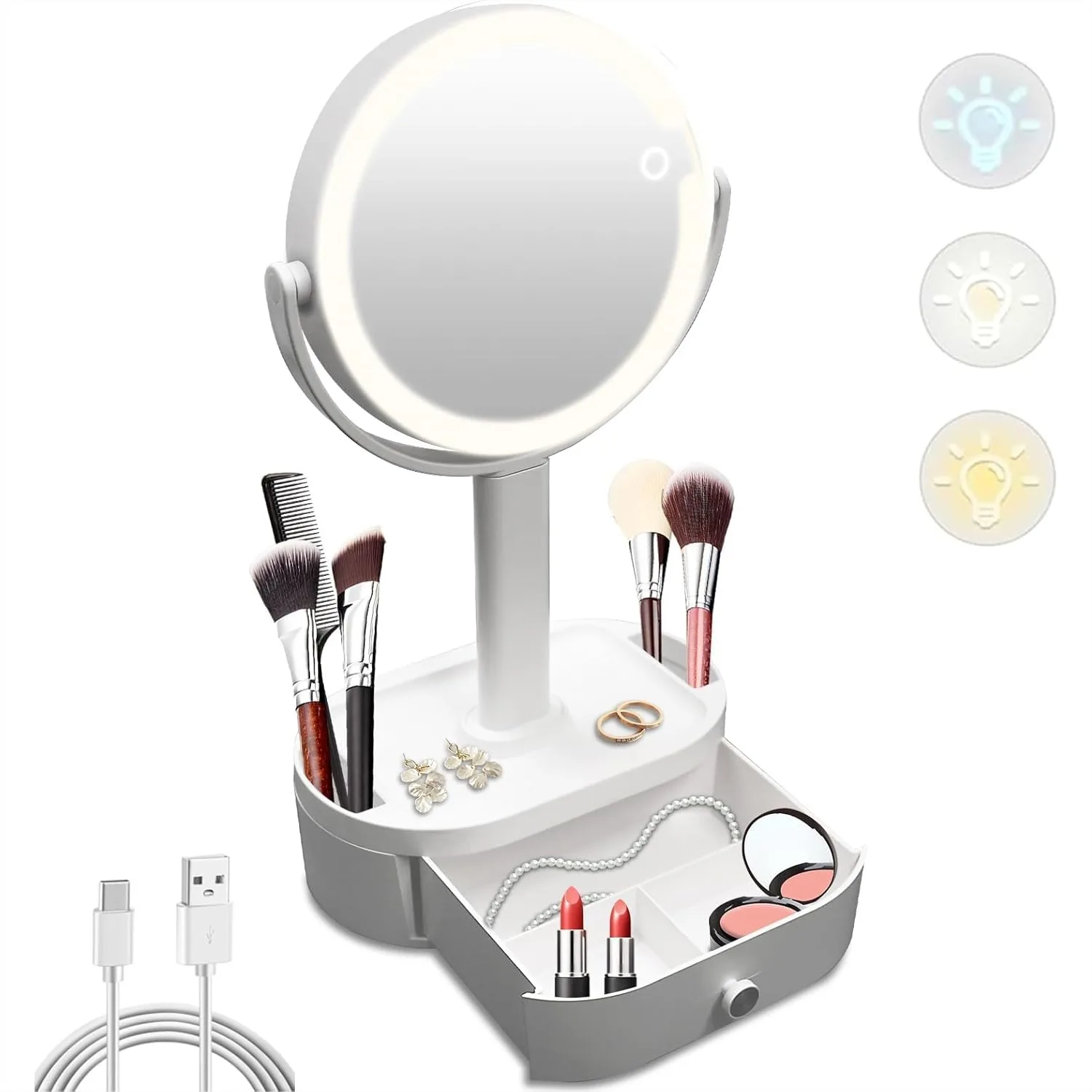 80 LED Makeup Mirror With Lights 10X Magnification 3 Color Modes Stepless Dimming 2200mAh Rechargeable Vanity Mirror With Detachable Base For Travel
80 LED Makeup Mirror With Lights 10X Magnification 3 Color Modes Stepless Dimming 2200mAh Rechargeable Vanity Mirror With Detachable Base For Travel