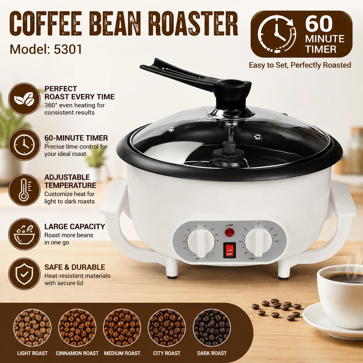 Electric Coffee Bean Roaster Multifunctional Household Dryer Machine for Peanuts Popcorn Cereal Grain Nuts Baking Roasting
Electric Coffee Bean Roaster Multifunctional Household Dryer Machine for Peanuts Popcorn Cereal Grain Nuts Baking Roasting
