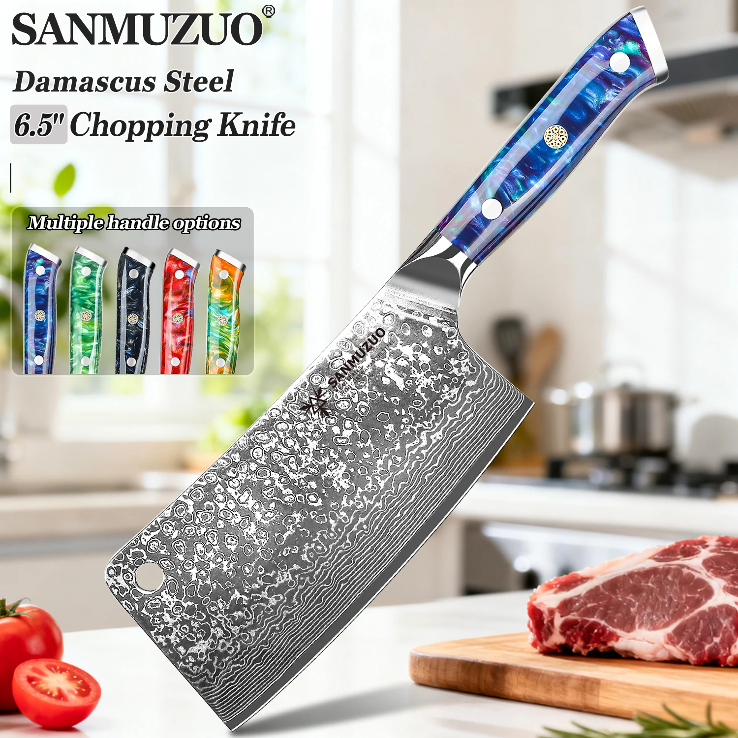 SANMUZUO 6.5 Inch Bone Chopping Knife - Xuan Series - Damascus Steel Kitchen Butcher Cleaver Knife - Non-Slip Resin Handle
SANMUZUO 6.5 Inch Bone Chopping Knife - Xuan Series - Damascus Steel Kitchen Butcher Cleaver Knife - Non-Slip Resin Handle
