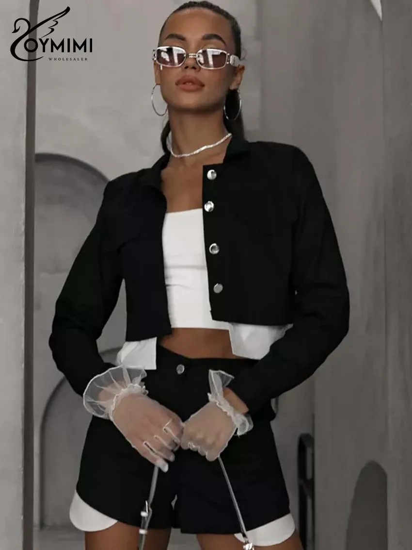 Oymimi Fashion Black Patchwork Woman 2 Piece Set Outfit Elegant Long Sleeve Pockets Button Crop Shirts And High Waist Shorts Set
Oymimi Fashion Black Patchwork Woman 2 Piece Set Outfit Elegant Long Sleeve Pockets Button Crop Shirts And High Waist Shorts Set