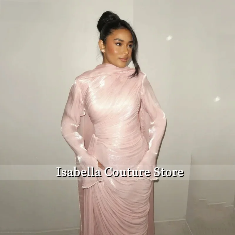 Pink Shiny Pearls Evening Dress O Neck Full Sleeves Formal Occasion Elegant Pleat Arabic Prom Gowns Customized
Pink Shiny Pearls Evening Dress O Neck Full Sleeves Formal Occasion Elegant Pleat Arabic Prom Gowns Customized