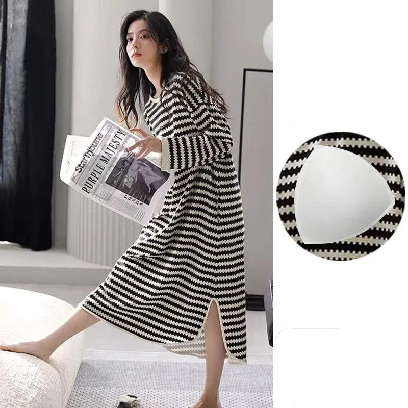 Women Nightgown with Chest Pad Long Sleeve Maxi Dresses Over The Knee Long Dress Big Size Homewear Casual Korean Fashion Pajamas
Women Nightgown with Chest Pad Long Sleeve Maxi Dresses Over The Knee Long Dress Big Size Homewear Casual Korean Fashion Pajamas