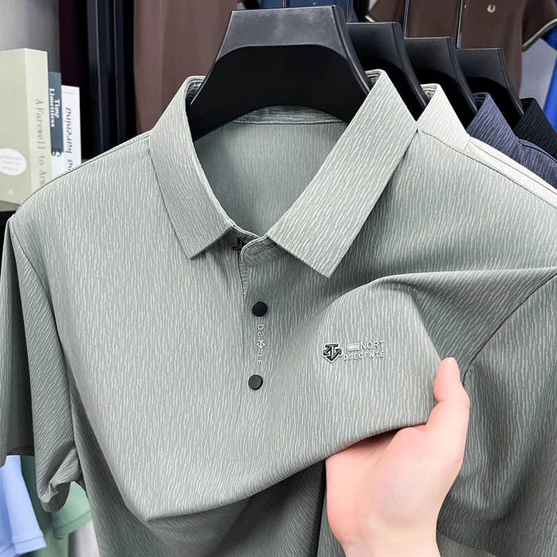 High quality men's short sleeve polo shirt summer fashion personality striped and textured logo top ice silk breathable T-shirt
High quality men's short sleeve polo shirt summer fashion personality striped and textured logo top ice silk breathable T-shirt