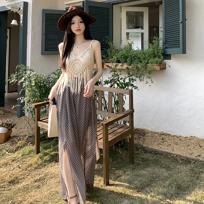 Tassel Trim Bohemian Knitted Holiday Style Top Ethnic Wind Shantung Sunscreen High Waist Casual Nine Point Pants Set
Tassel Trim Bohemian Knitted Holiday Style Top Ethnic Wind Shantung Sunscreen High Waist Casual Nine Point Pants Set