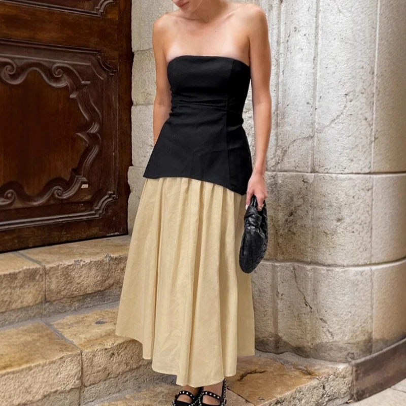 2025 Summer Elegant French Cotton and Hemp Skirt Women's High End Strapless Vest Long Two-piece Set
2025 Summer Elegant French Cotton and Hemp Skirt Women's High End Strapless Vest Long Two-piece Set