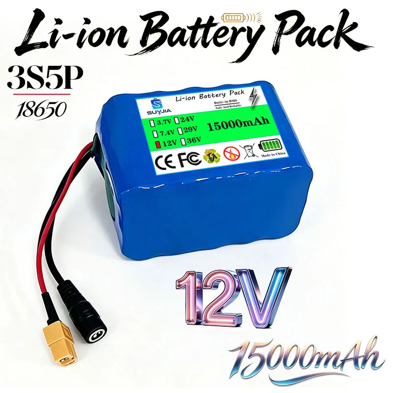 12V 15000mah new portable 3S5P 18650 rechargeable lithium-ionlithium battery suitable for LED light backup power supply and more
12V 15000mah new portable 3S5P 18650 rechargeable lithium-ionlithium battery suitable for LED light backup power supply and more