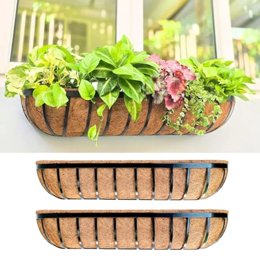 Outdoor deck railing planter box set, galvanized steel, black, 36-inch large wall-mounted planters with coco liners for balcony
Outdoor deck railing planter box set, galvanized steel, black, 36-inch large wall-mounted planters with coco liners for balcony