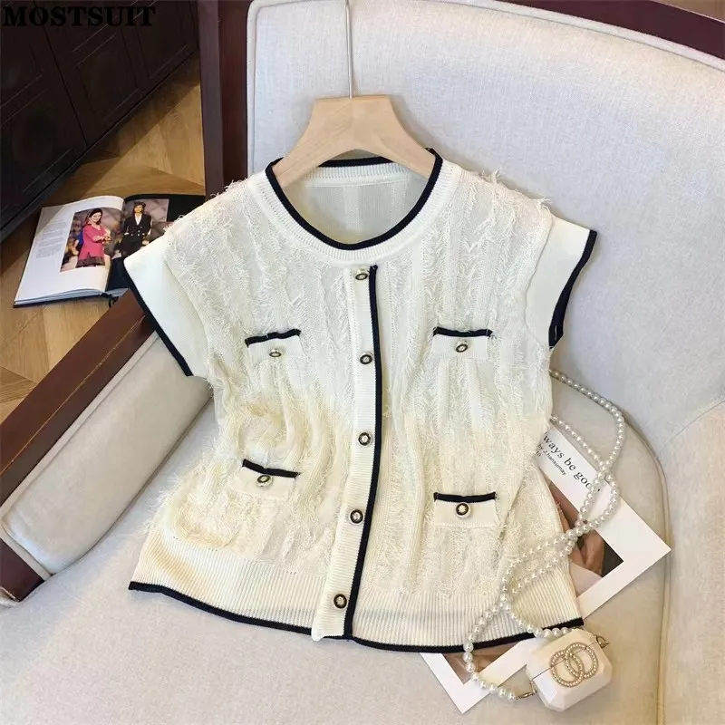 Summer Tassels Knit Sweater Vests Women Sleeveless O-neck Tees Tops Knitwear Stylish Elegant Chic Vintage Ladies Jumpers 2024
Summer Tassels Knit Sweater Vests Women Sleeveless O-neck Tees Tops Knitwear Stylish Elegant Chic Vintage Ladies Jumpers 2024