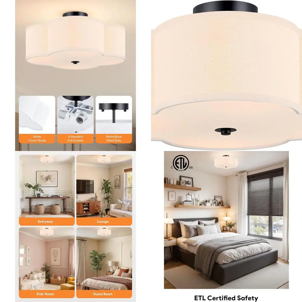 Современный потолочный светильник с 4 лампами, 15,8 см, белые абажуры в форме клевера, цоколь E26, подходит для различных помещений, черный, сертификат ETL
Современный потолочный светильник с 4 лампами, 15,8 см, белые абажуры в форме клевера, цоколь E26, подходит для различных помещений, черный, сертификат ETL