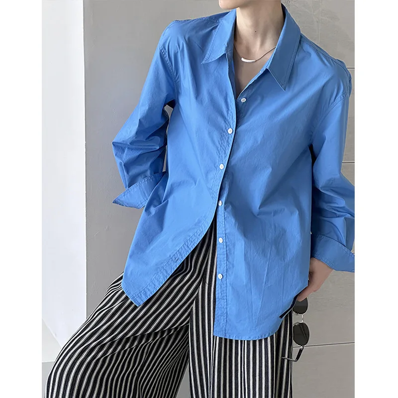 Autumn Pure Cotton Blue Shirts Women Turn Down Collar Loose Casual Korean Long Sleeve Basic Shirt Coat
Autumn Pure Cotton Blue Shirts Women Turn Down Collar Loose Casual Korean Long Sleeve Basic Shirt Coat