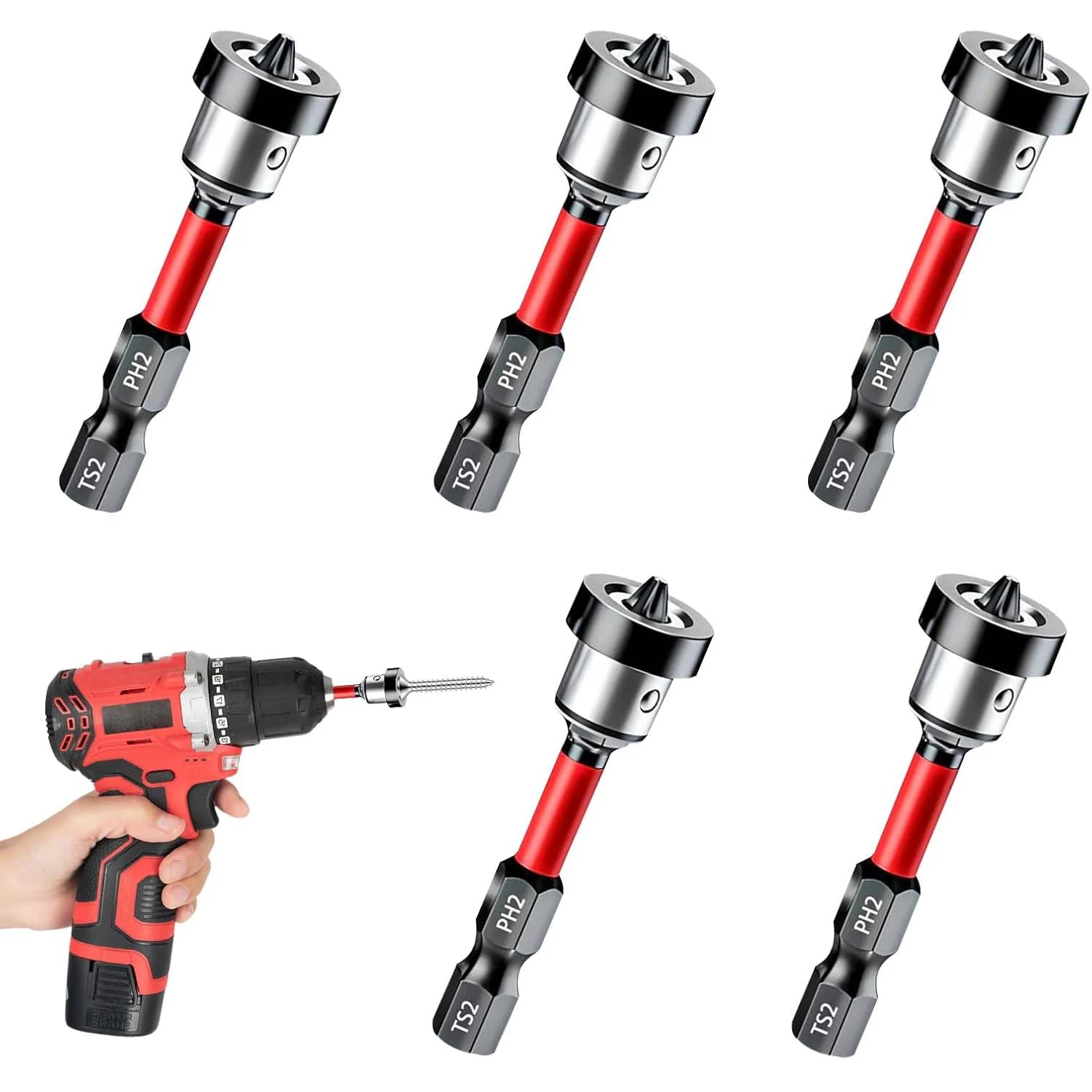 5pcs Magnetic Drywall Screw Setter Bits–Adjustable Depth PH2 Positioning Bits with Removable Aluminum Collar S2 Steel Hex Shank
5pcs Magnetic Drywall Screw Setter Bits–Adjustable Depth PH2 Positioning Bits with Removable Aluminum Collar S2 Steel Hex Shank