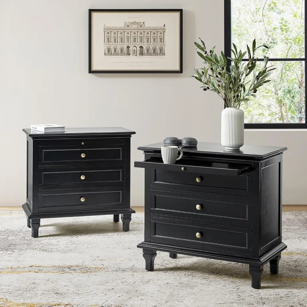 Farmhouse 3 Drawer Nightstand with Charging Station, Drawer Organizer with Wood Legs, Nightstand with Pull-Out Shelf Set of 2
Farmhouse 3 Drawer Nightstand with Charging Station, Drawer Organizer with Wood Legs, Nightstand with Pull-Out Shelf Set of 2