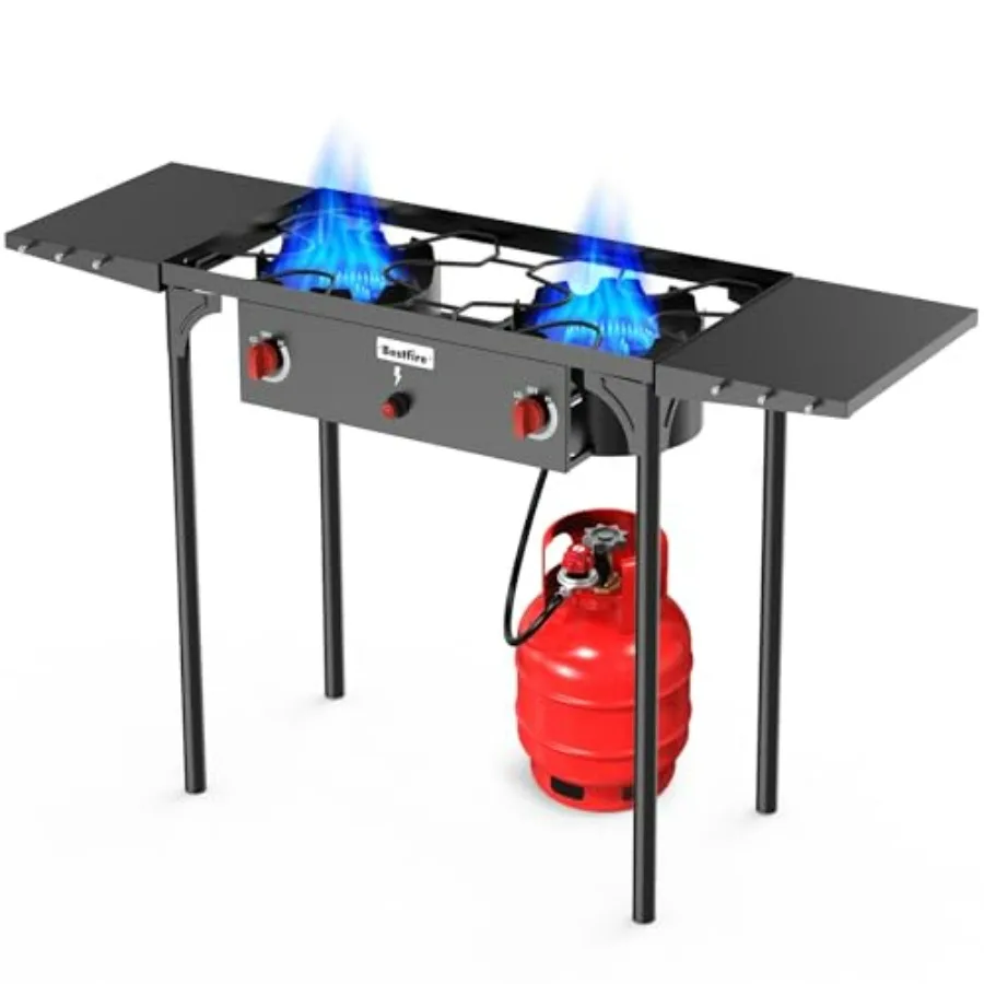 Camping stove: propane, black, 150000 BTU with one-touch auto ignition, side shelves, CSA-certified, tool-free setup in 30s
Camping stove: propane, black, 150000 BTU with one-touch auto ignition, side shelves, CSA-certified, tool-free setup in 30s