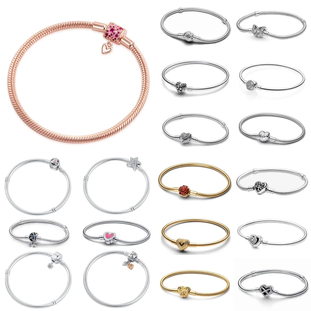 925 Sterling Silver Bracelets Heart Pave Red Flower Star Clip Snake Chain Bracelet Love Bangles DIY Fine Jewelry
925 Sterling Silver Bracelets Heart Pave Red Flower Star Clip Snake Chain Bracelet Love Bangles DIY Fine Jewelry