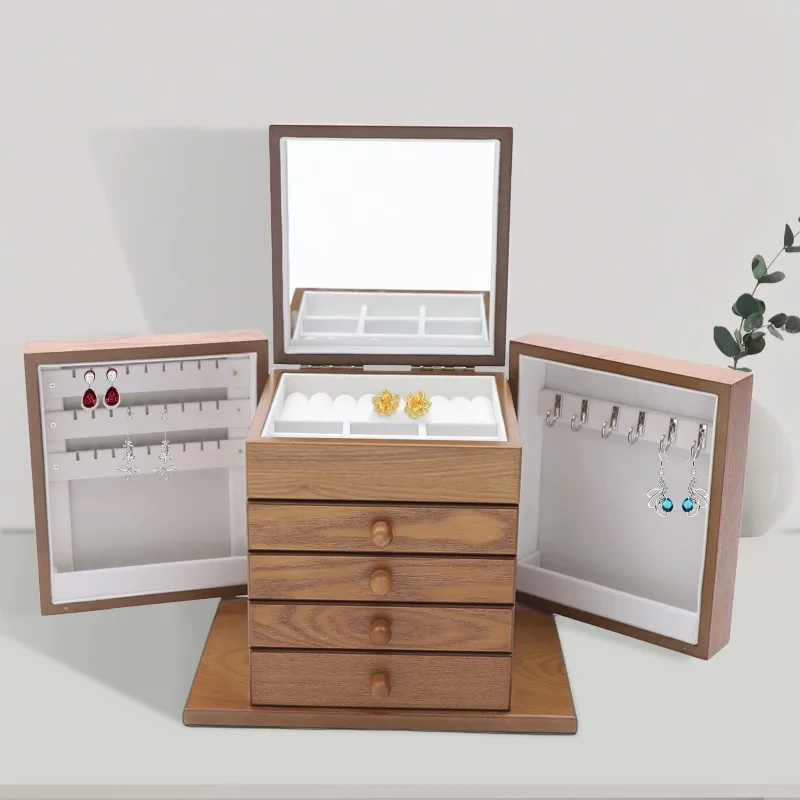 5-tier Wooden Jewelry Box w/ Drawers Mirror, Storage Box Large Capacity Organizer for Rings, Earrings, Necklaces, Bracelets
5-tier Wooden Jewelry Box w/ Drawers Mirror, Storage Box Large Capacity Organizer for Rings, Earrings, Necklaces, Bracelets