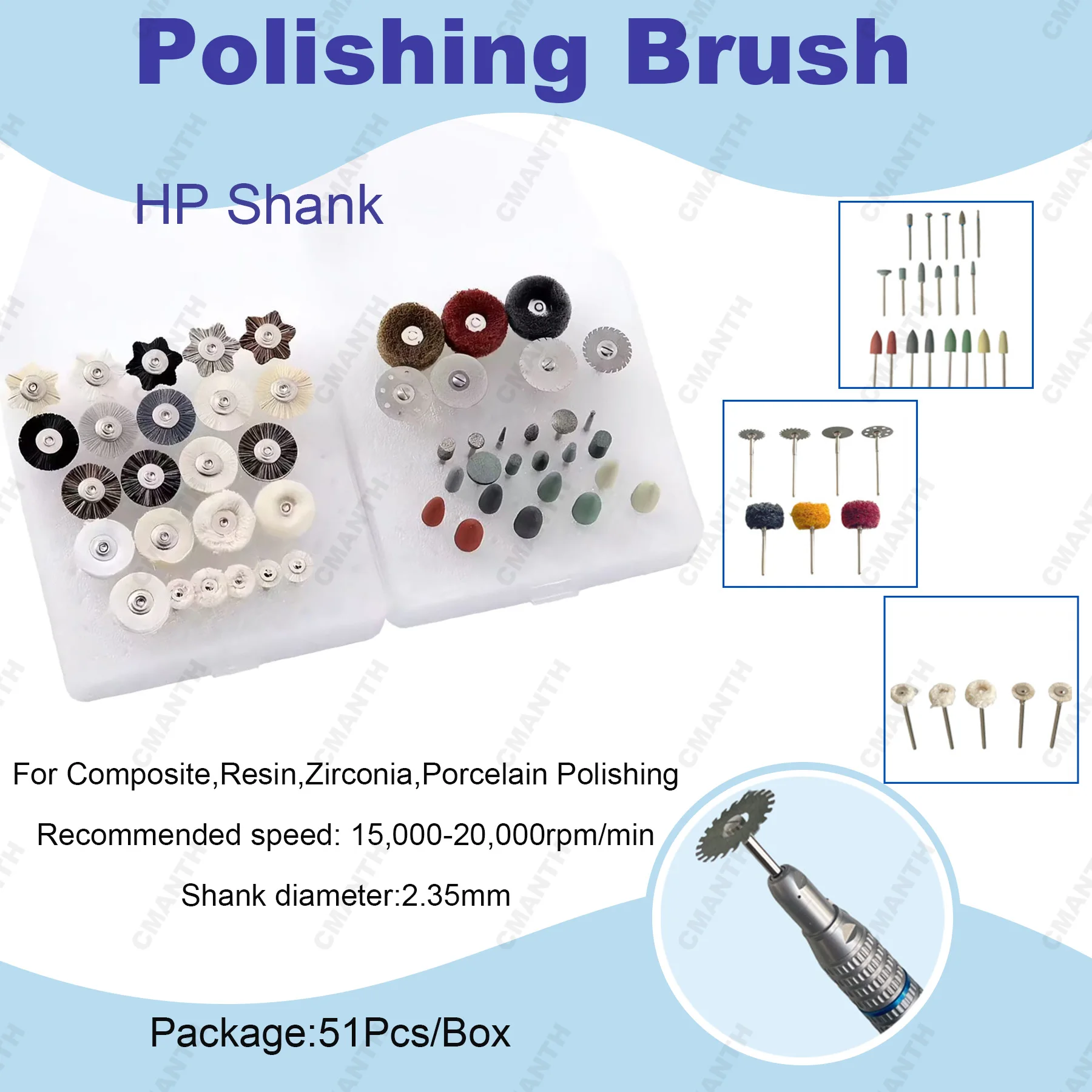 Dental Polishing Kit Lab HP Polisher Set Dia 2.35mm For Grinding Ceramics Porcelain Low Speed Polisher Brushes Dentistry Tools
Dental Polishing Kit Lab HP Polisher Set Dia 2.35mm For Grinding Ceramics Porcelain Low Speed Polisher Brushes Dentistry Tools