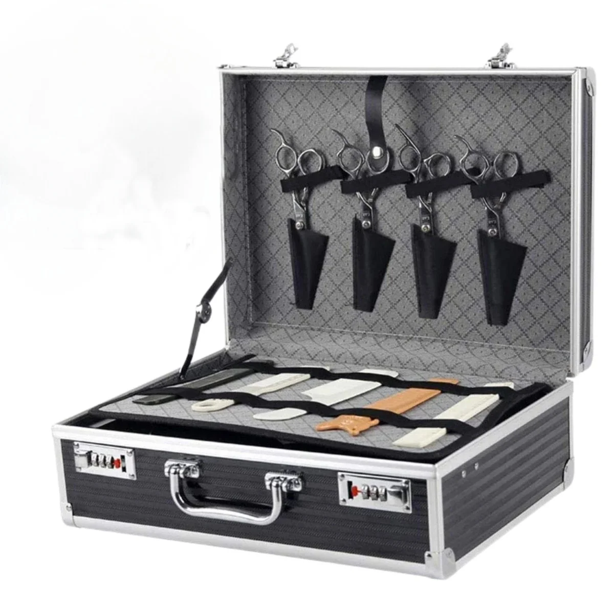 Barber Large Capacity Hair Styling Tools Storage Suitcase Makeup Organizer Shockproof Metal with Lock Suitcase Salon Tools boxes
Barber Large Capacity Hair Styling Tools Storage Suitcase Makeup Organizer Shockproof Metal with Lock Suitcase Salon Tools boxes
