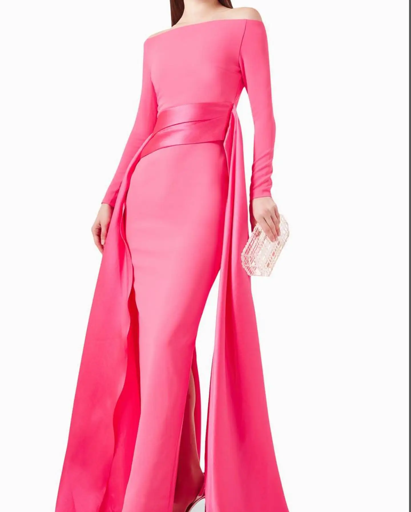 Customized Fashion Pleat Boat Neck Floor Length Straight Jersey Evening Dress Temperament Long Sleeves Sweep Train Prom Gowns
Customized Fashion Pleat Boat Neck Floor Length Straight Jersey Evening Dress Temperament Long Sleeves Sweep Train Prom Gowns