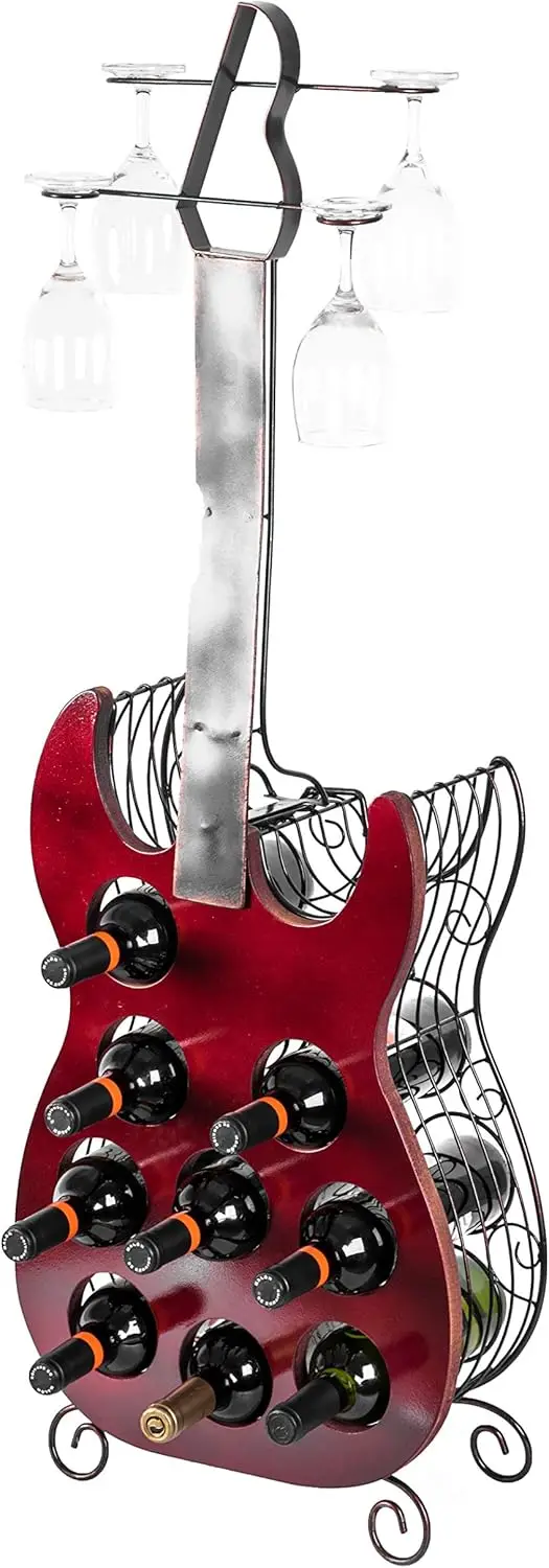 Guitar Shaped Wine Bottle Holder for 9 Bottles, Freestanding Rack with Glasses Shelf, Unique Gift for Wine Lovers
Guitar Shaped Wine Bottle Holder for 9 Bottles, Freestanding Rack with Glasses Shelf, Unique Gift for Wine Lovers