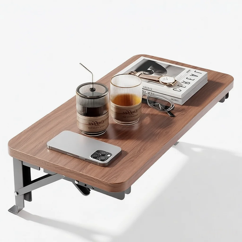 Foldable Bedside Table Hassle-Free Installation Metal Bracket One-Touch Folding for Space-Saving Multi-Functional Storage Rack