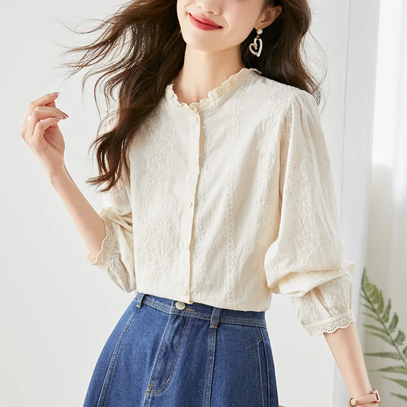 Embroidered Hollow out Peach Colored Long Sve Cotton irt Women's Faionable Design Commute Pure Cotton Top
Embroidered Hollow out Peach Colored Long Sve Cotton irt Women's Faionable Design Commute Pure Cotton Top