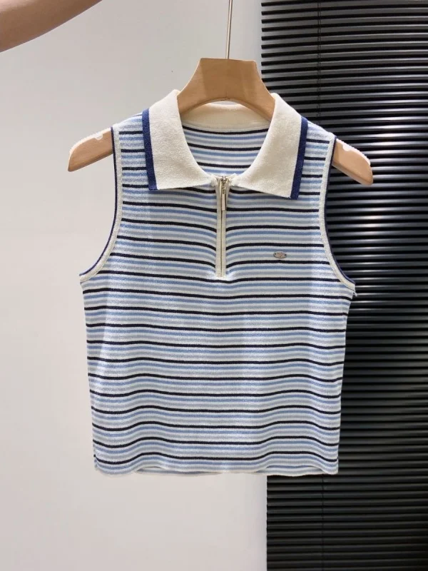 Salt Series Chic Contrast Color Stripe Knitted Sleeveless Top Women's Summer Zipper Neck Slim Fit Short Vest Anti-Aging
Salt Series Chic Contrast Color Stripe Knitted Sleeveless Top Women's Summer Zipper Neck Slim Fit Short Vest Anti-Aging