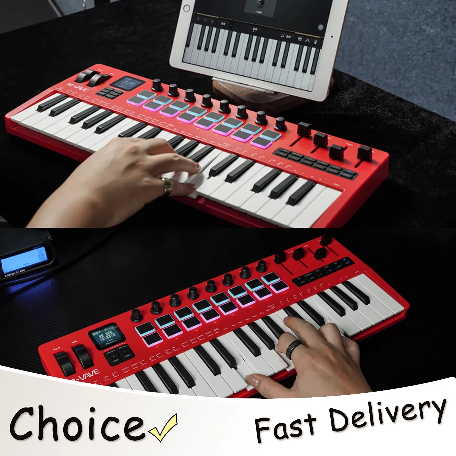 M-VAVE SMK-37 Pro, 37-клавишный красный MIDI-контроллер с 16 RGB-подкладками, 8 ручками, встроенный синтезатор, портативная клавиатура, инструменты 37 Pro
M-VAVE SMK-37 Pro, 37-клавишный красный MIDI-контроллер с 16 RGB-подкладками, 8 ручками, встроенный синтезатор, портативная клавиатура, инструменты 37 Pro