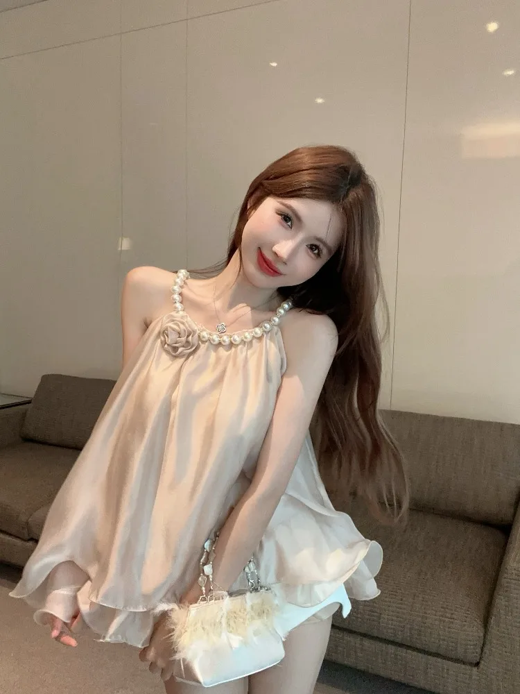 Retro Pearl Decorated Loose Women's Top Summer Sleeveless Gown with Lace Hemline Elegant Versatile Pure Color Commute Style
Retro Pearl Decorated Loose Women's Top Summer Sleeveless Gown with Lace Hemline Elegant Versatile Pure Color Commute Style
