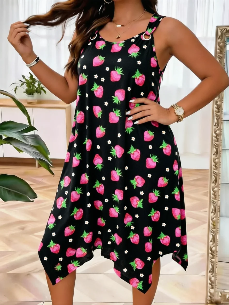 Plus Size Women Pink Strawberry Print Sleeveless Tank Dress Casual Loose Irregular Hem Midi Dress Summer Sundress
Plus Size Women Pink Strawberry Print Sleeveless Tank Dress Casual Loose Irregular Hem Midi Dress Summer Sundress