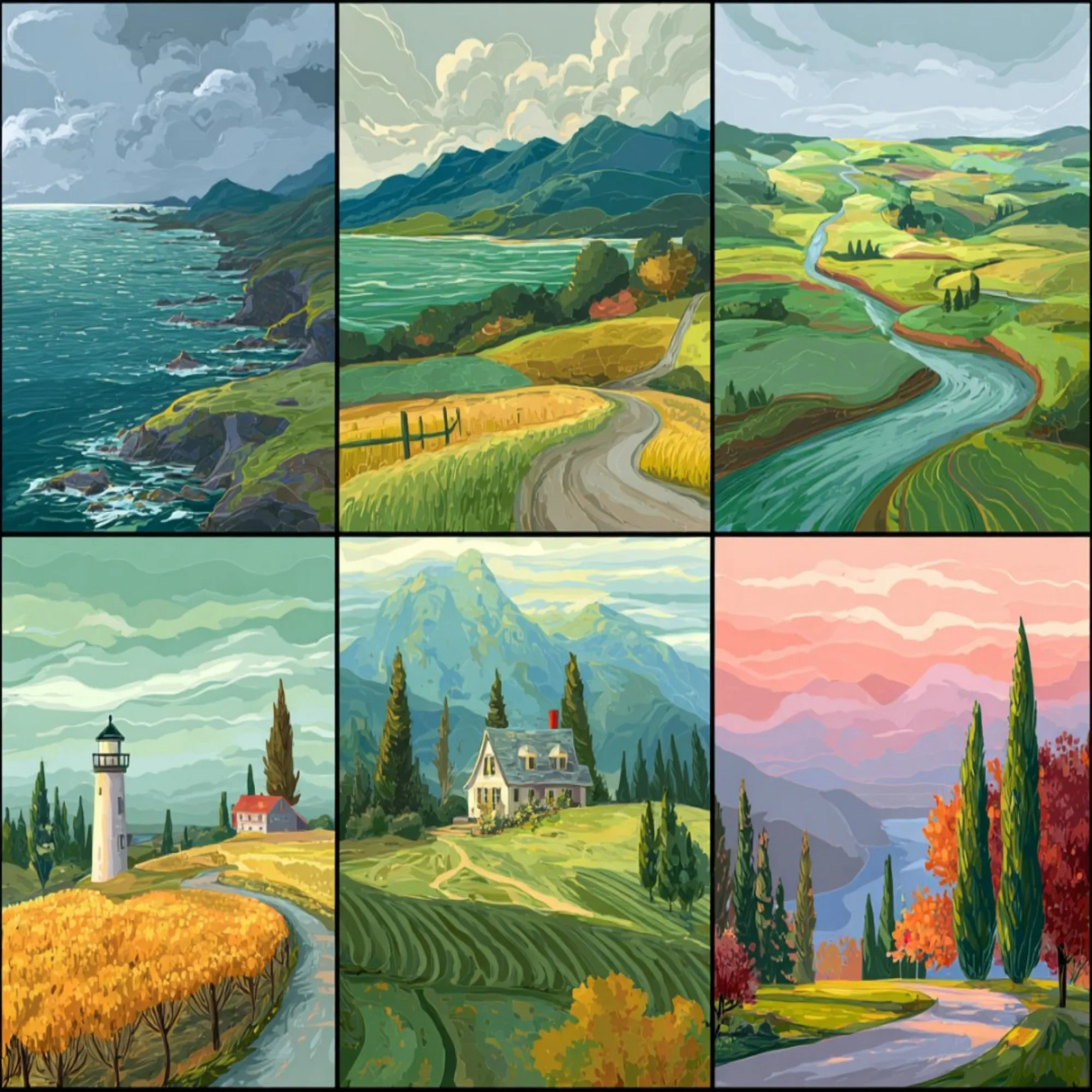 6 groups of paintings Rural Scenery Collection Painting By Numbers Kit DIY Acrylic Artwork Canvas Art Gift Home
6 groups of paintings Rural Scenery Collection Painting By Numbers Kit DIY Acrylic Artwork Canvas Art Gift Home