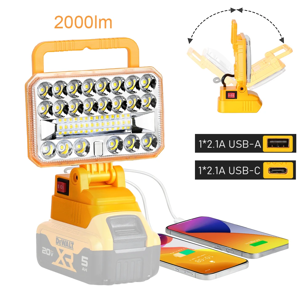 Portable LED Work Light 18W Compatible For Dewalt 18V Lithium Battery(Tool Only) 2000 Lumens Outdoor Flashlight with USB 5 inch
Portable LED Work Light 18W Compatible For Dewalt 18V Lithium Battery(Tool Only) 2000 Lumens Outdoor Flashlight with USB 5 inch
