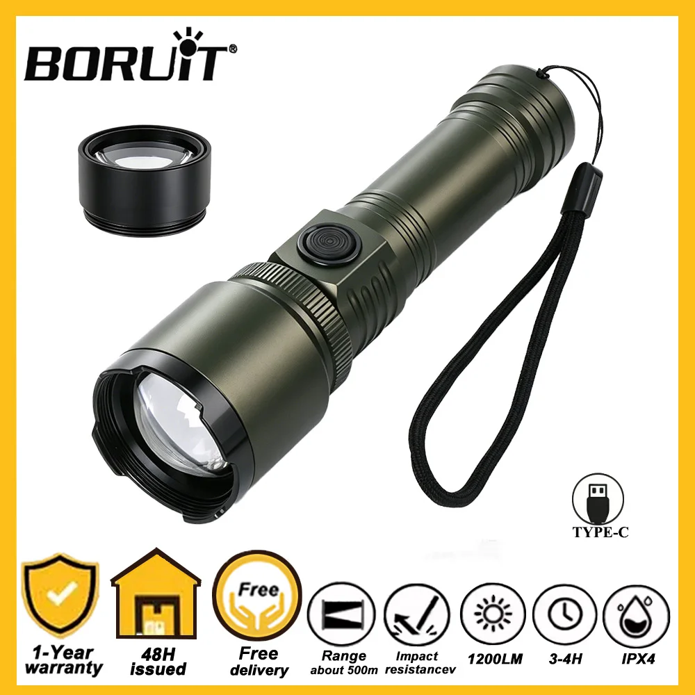BORUiT 1200LM Tactical Zoom Flashlight Lighter 5 Modes USB-C Rechargeable Torch Portable Waterproof Outdoor Camping Emergency
BORUiT 1200LM Tactical Zoom Flashlight Lighter 5 Modes USB-C Rechargeable Torch Portable Waterproof Outdoor Camping Emergency